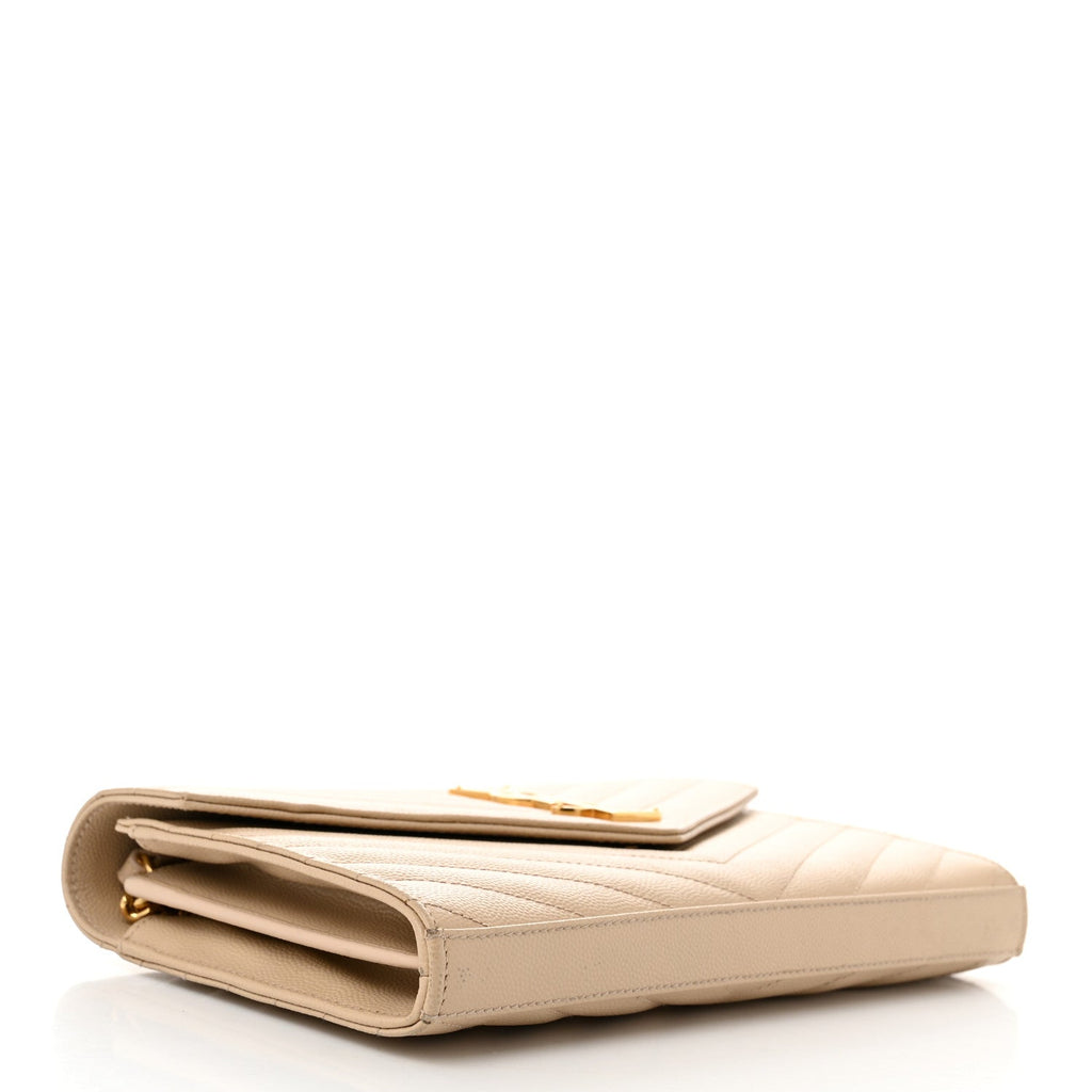 Grain De Poudre Matelasse Chevron Monogram Chain Wallet  Nude Powder
