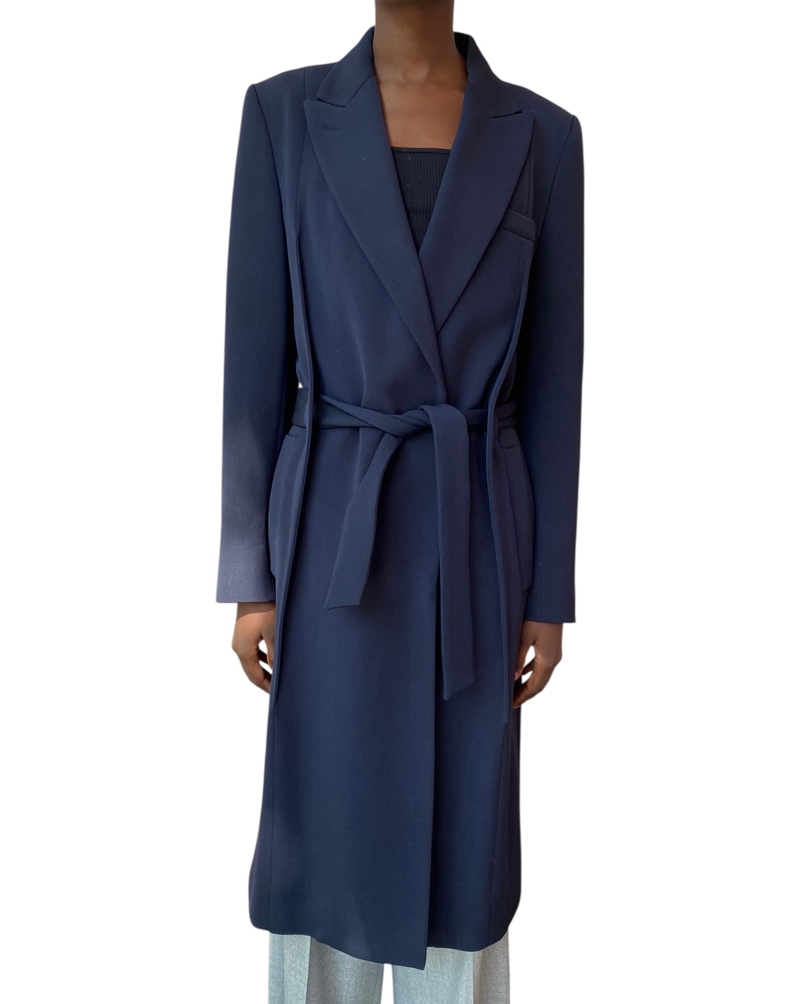 Maison Margiela Navy Belted Long Blazer Wool Coat - 44 / US 8