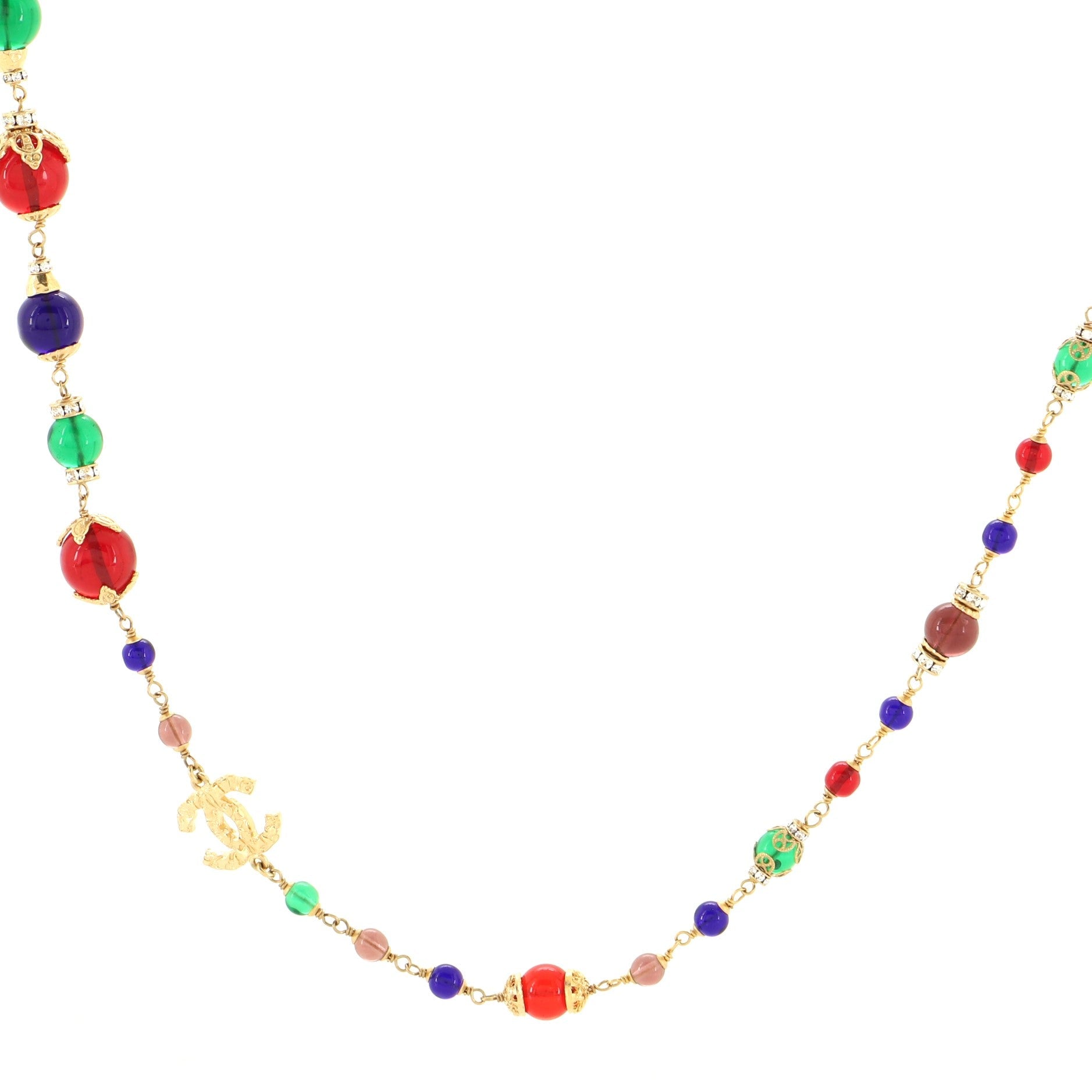Multicolor CC Long Necklace Metal with Glass and Crystals