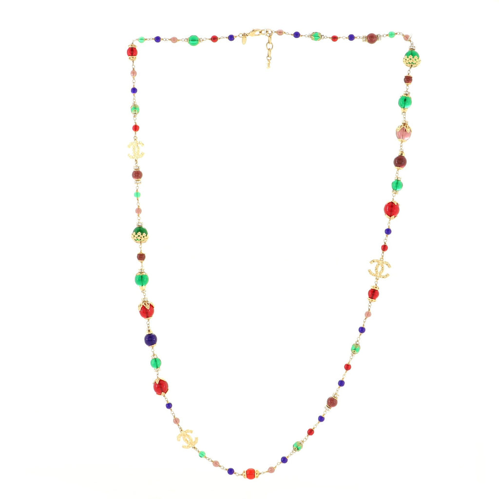 Multicolor CC Long Necklace Metal with Glass and Crystals