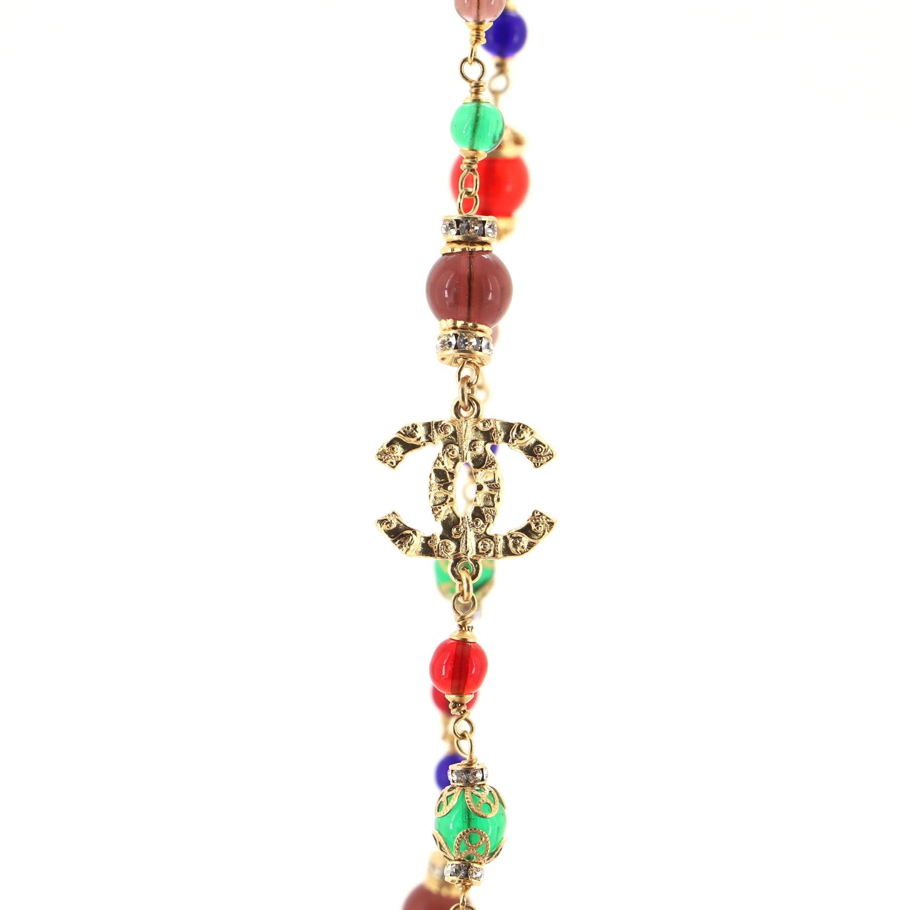 Multicolor CC Long Necklace Metal with Glass and Crystals