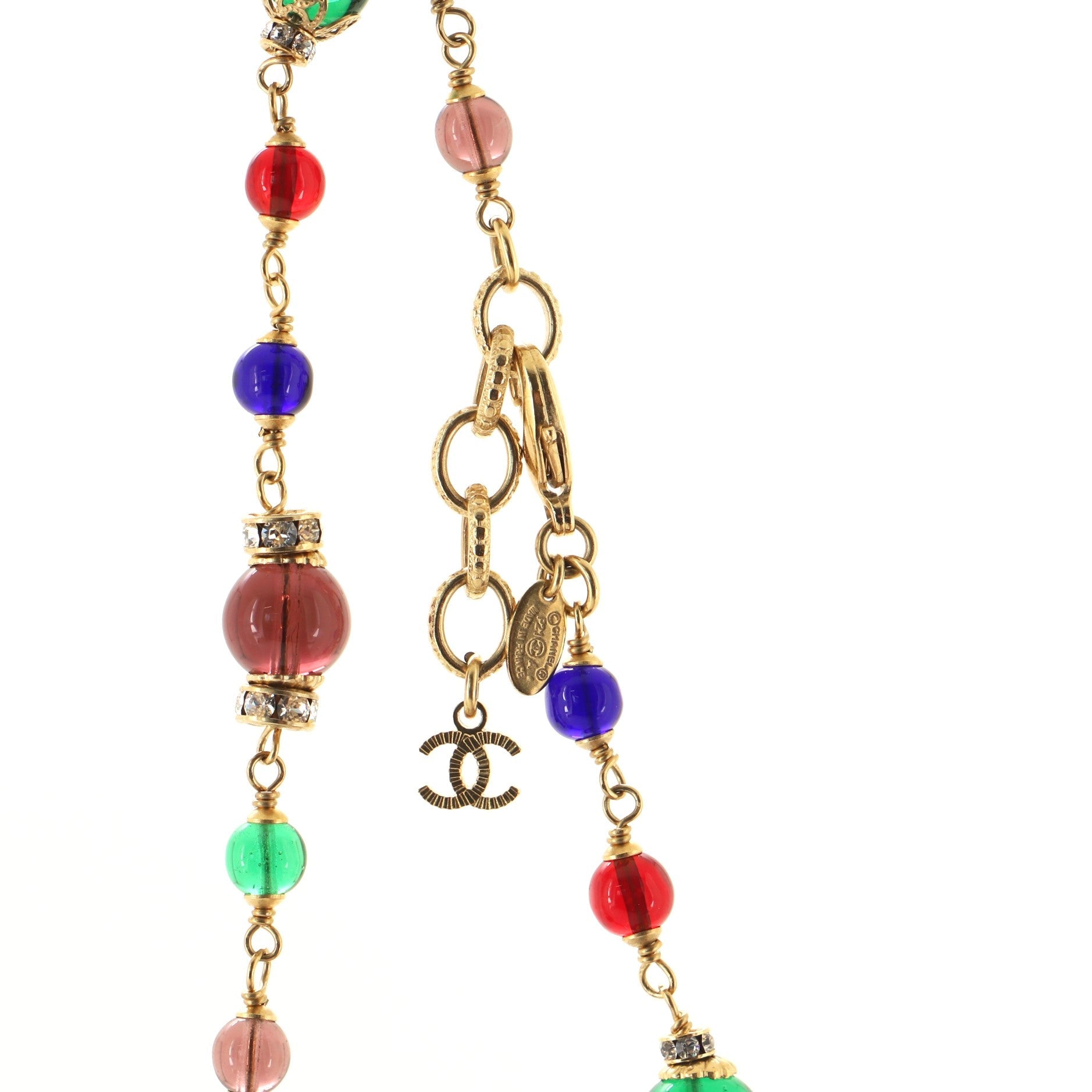 Multicolor CC Long Necklace Metal with Glass and Crystals
