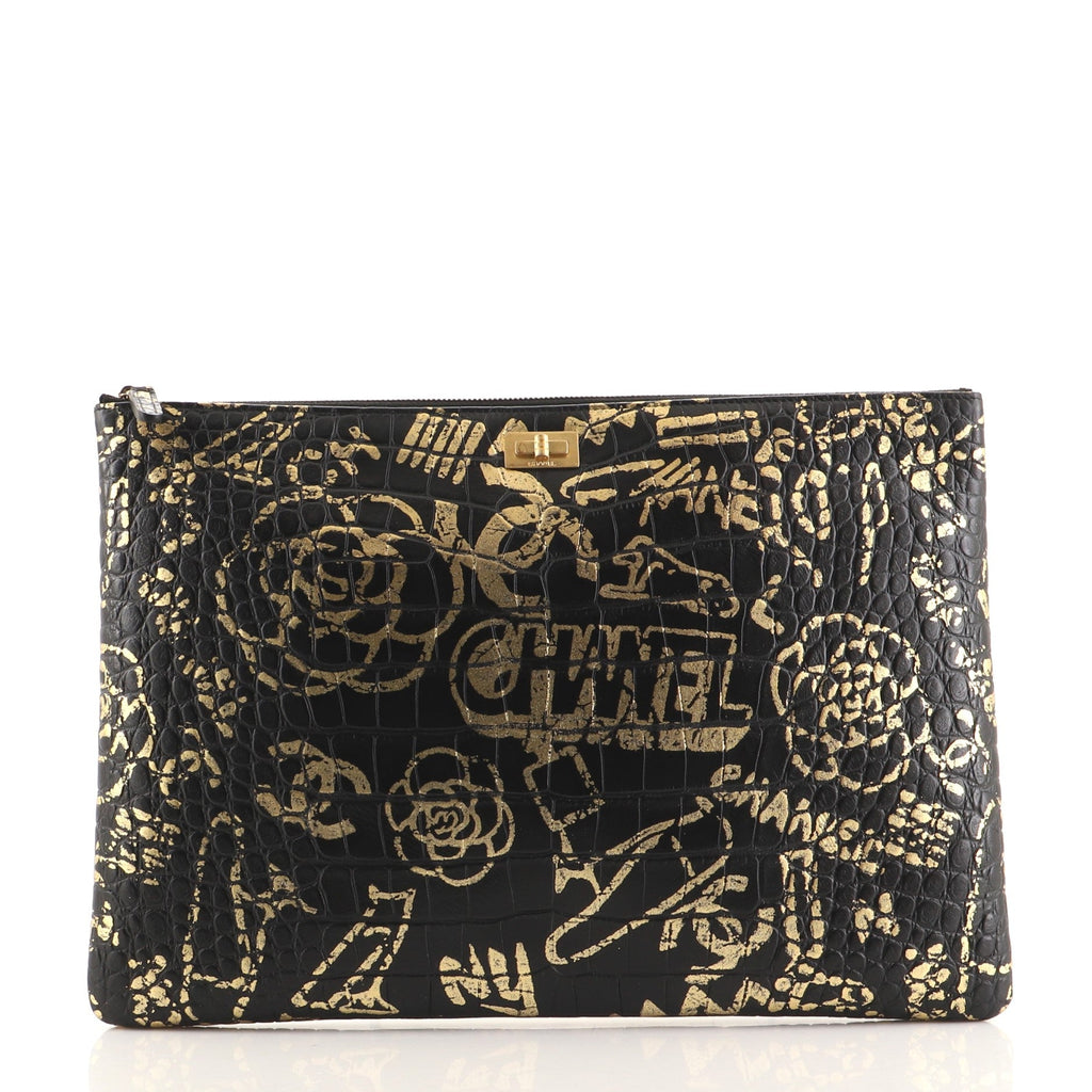 Reissue 2.55 O Case Clutch Graffiti Crocodile Embossed Calfskin Large