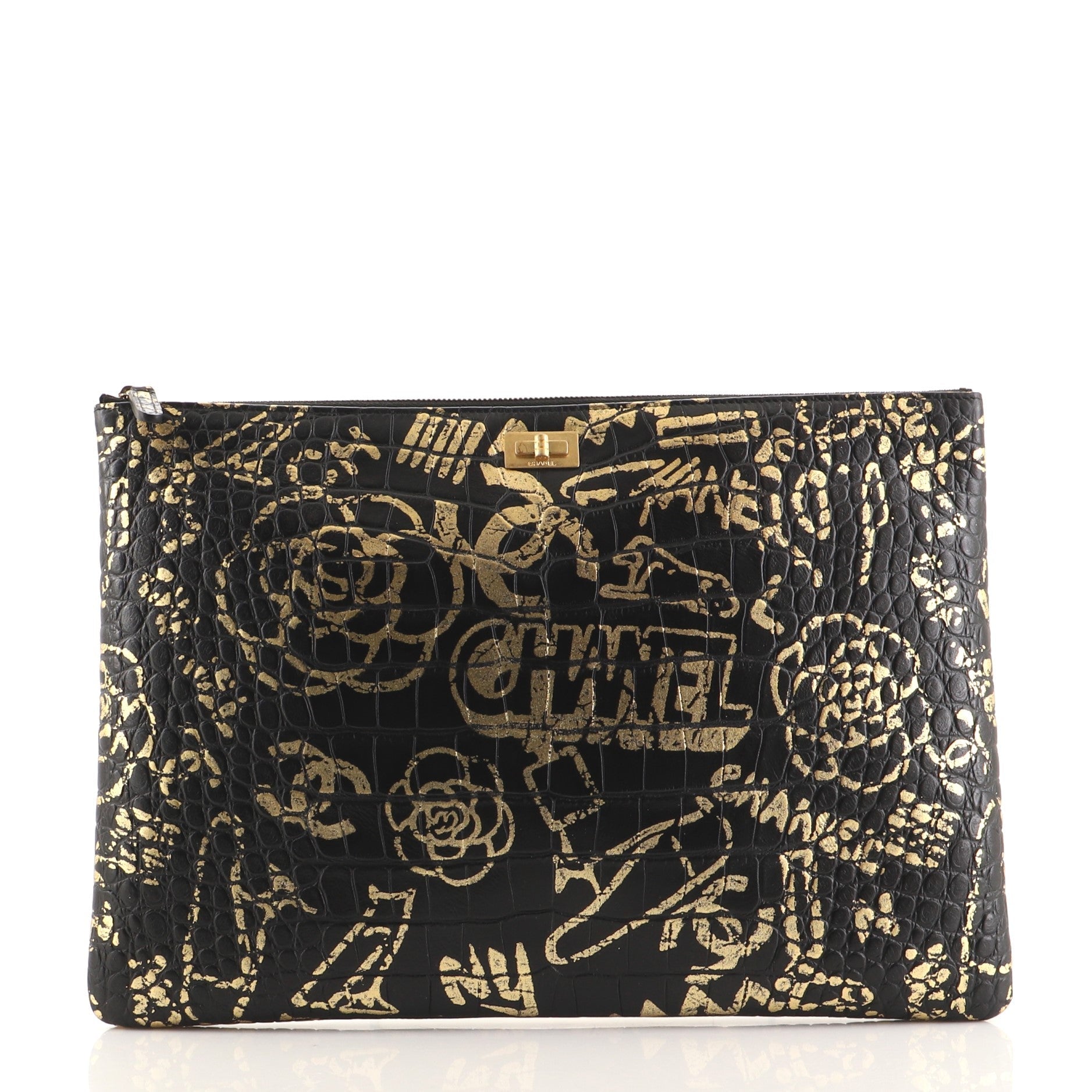 Reissue 2.55 O Case Clutch Graffiti Crocodile Embossed Calfskin Large
