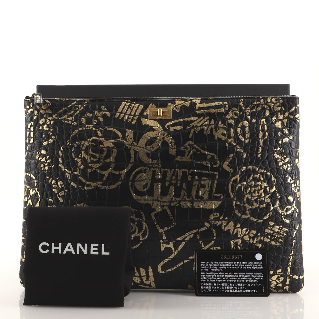 Reissue 2.55 O Case Clutch Graffiti Crocodile Embossed Calfskin Large