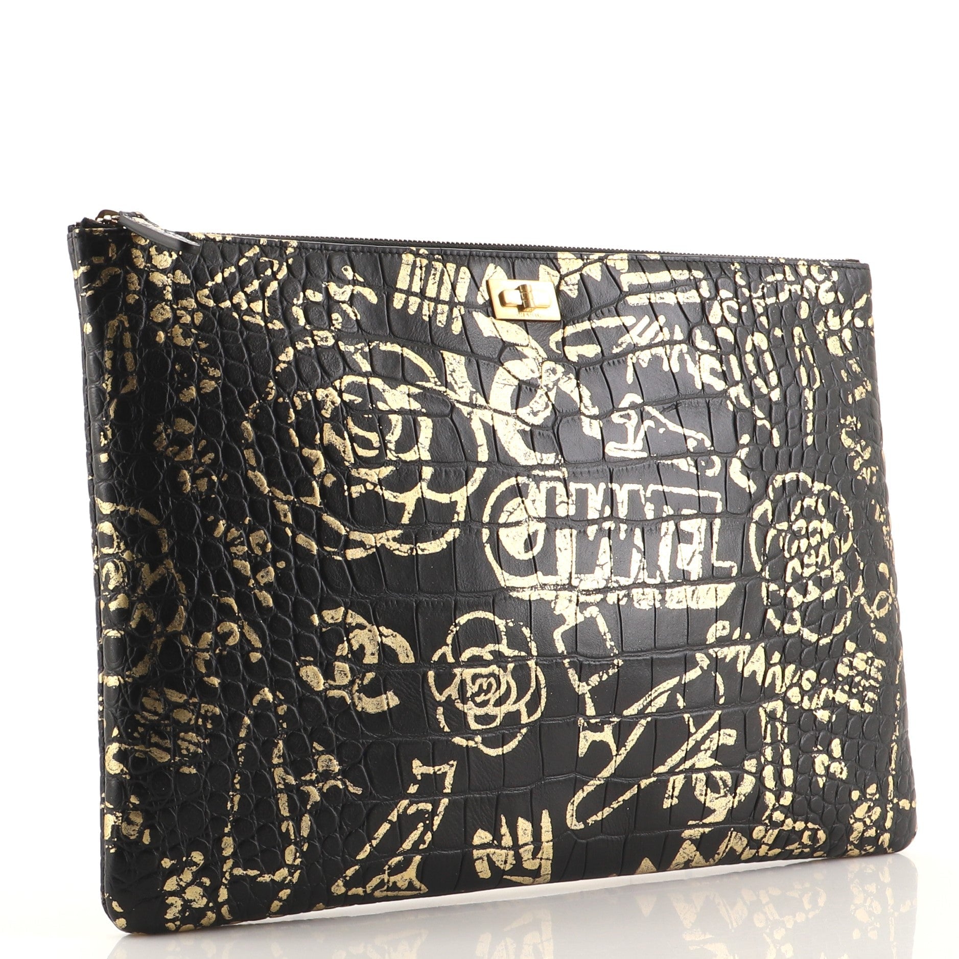 Reissue 2.55 O Case Clutch Graffiti Crocodile Embossed Calfskin Large