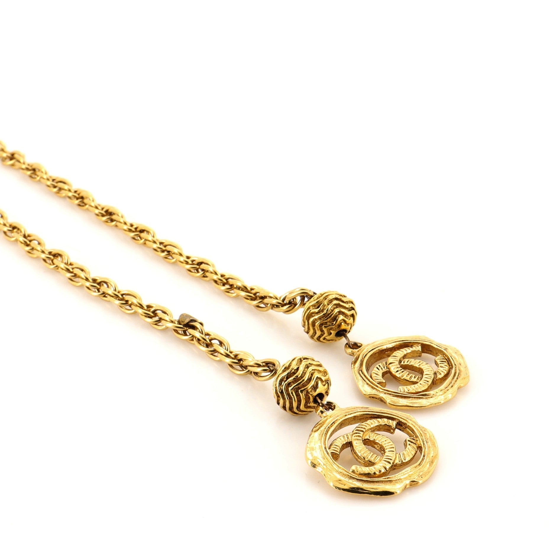 Vintage Double CC Cut-out Chain Necklace Metal