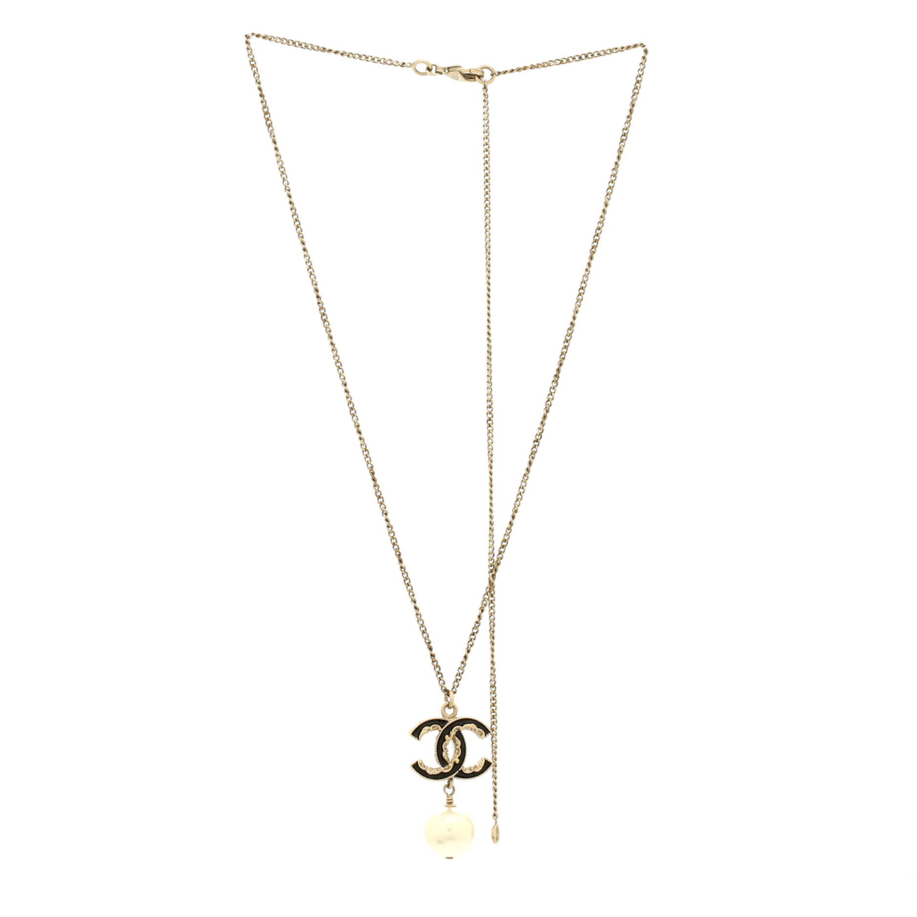 CC Drop Pendant Necklace Metal with Enamel and Faux Pearl