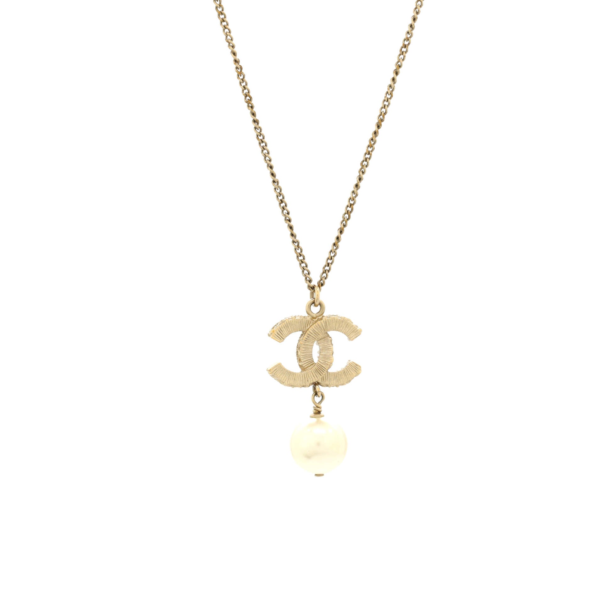 CC Drop Pendant Necklace Metal with Enamel and Faux Pearl