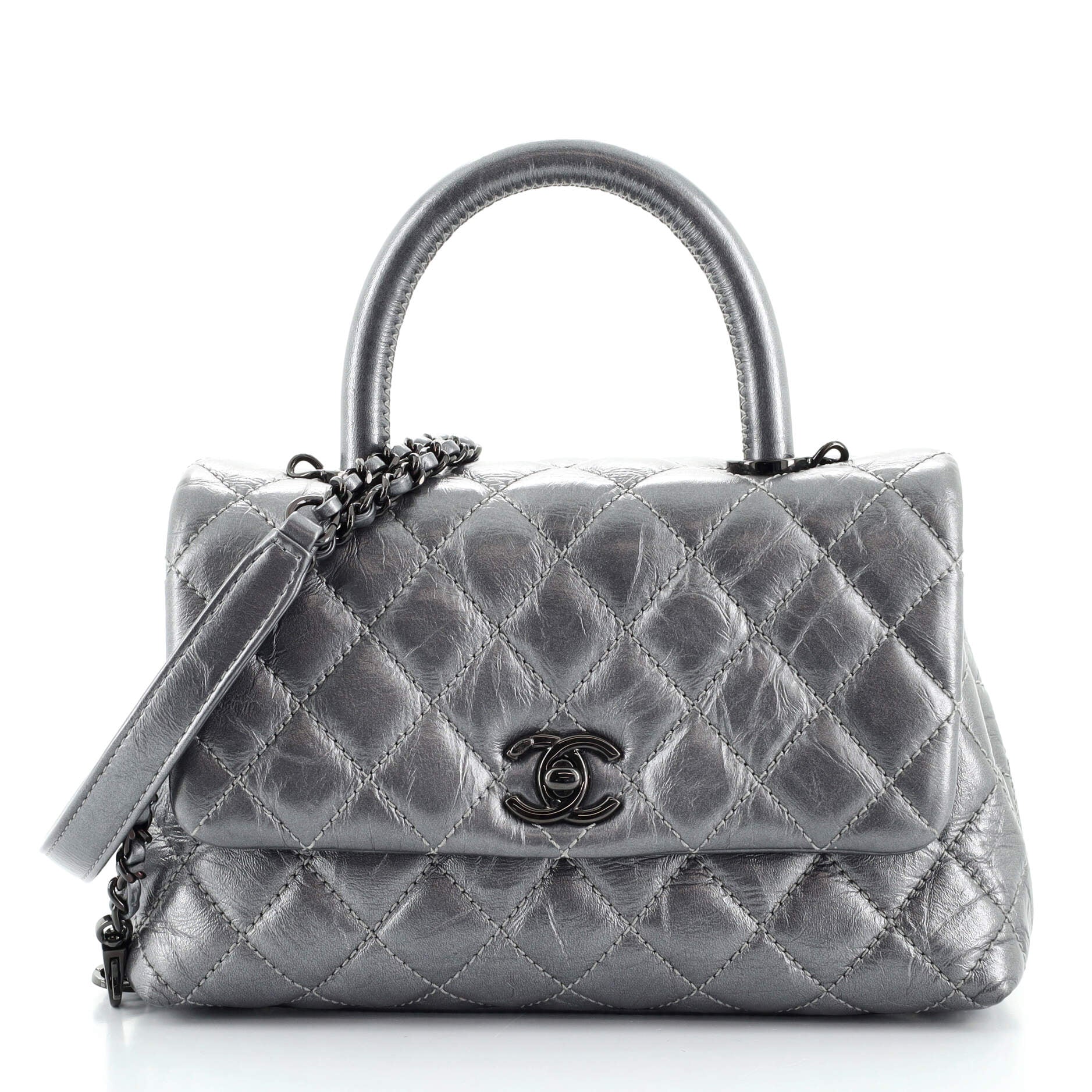 Coco Top Handle Bag Quilted Aged Calfskin Mini
