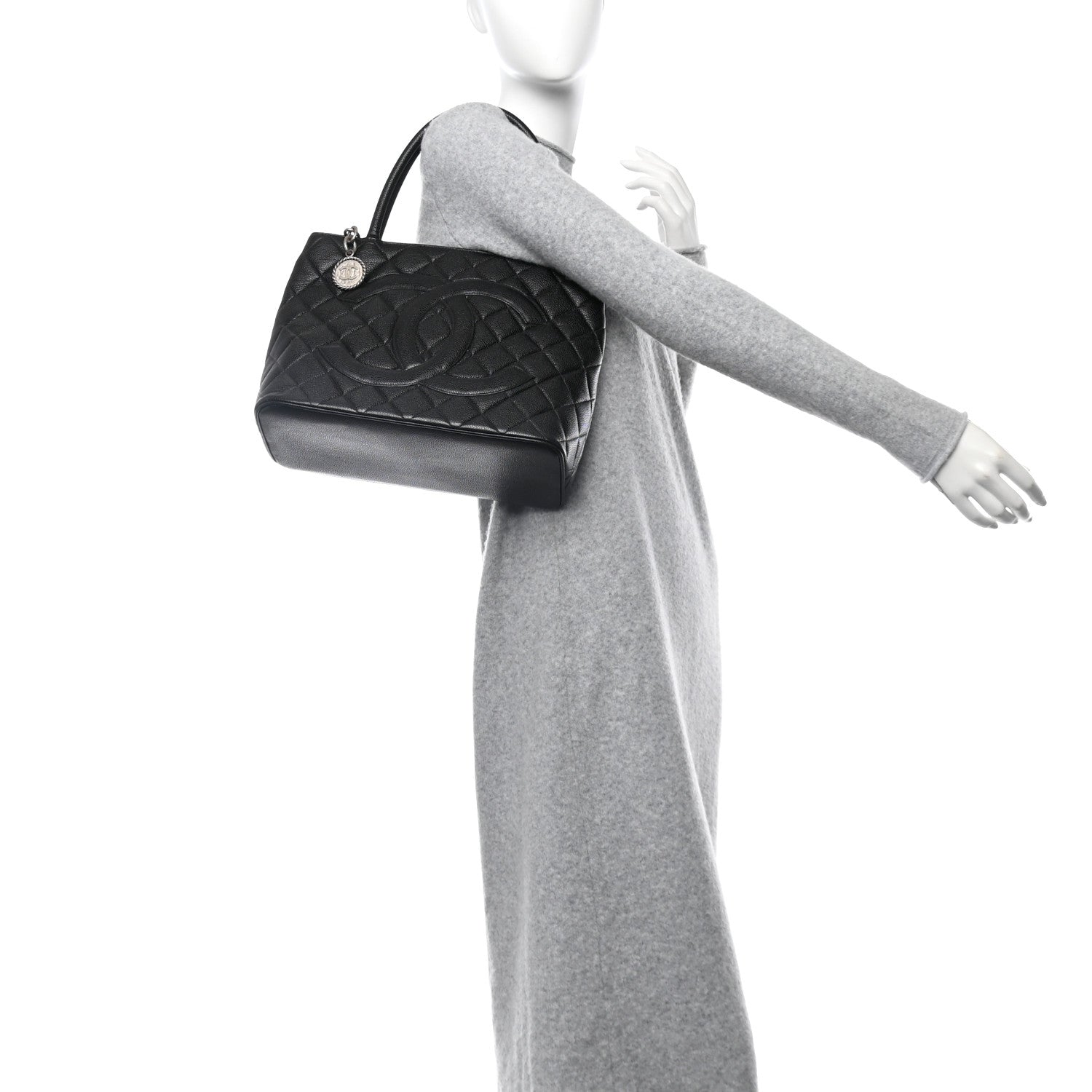 Caviar Quilted Medallion Tote Black