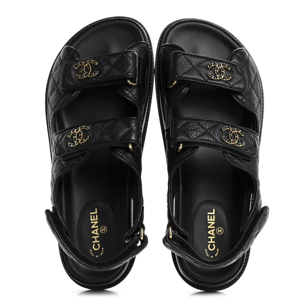 Grained Calfskin Velcro Dad Sandals 38.5 Black