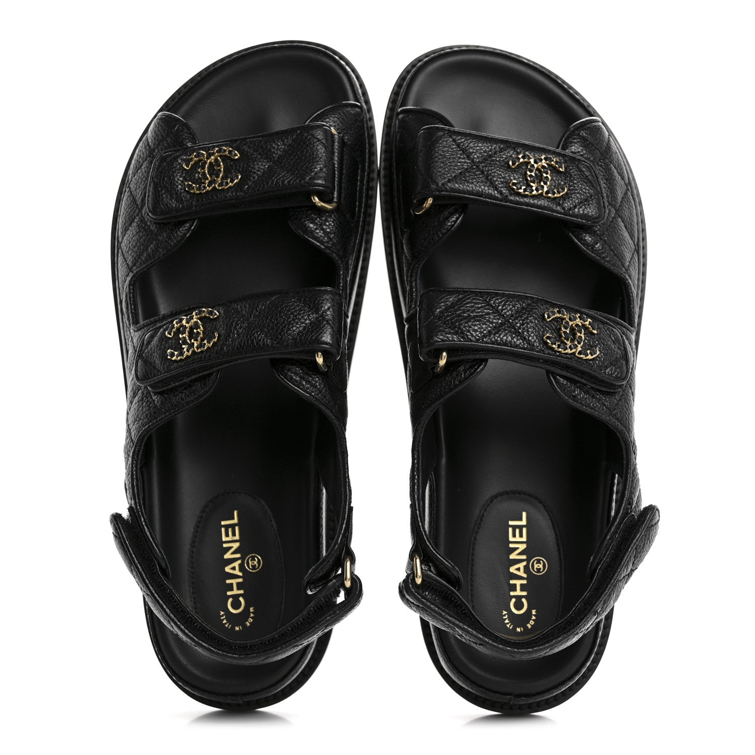 Grained Calfskin Velcro Dad Sandals 38.5 Black