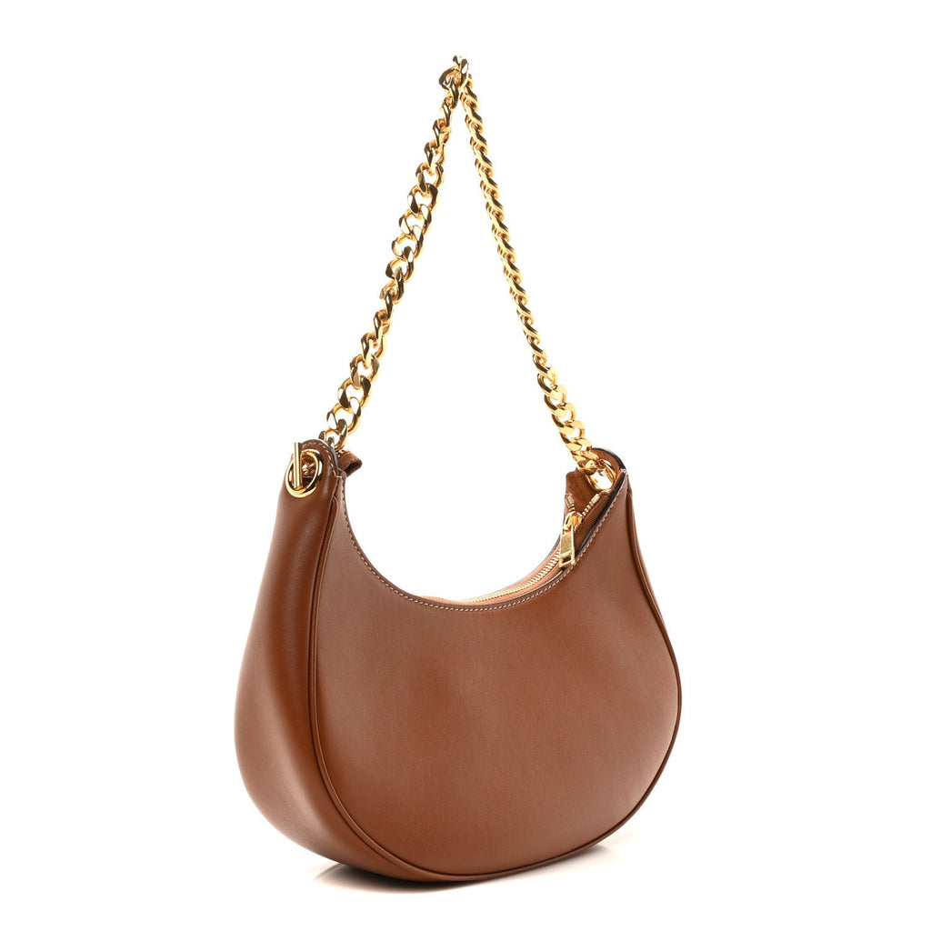 Smooth Calfskin Medium Chain Strap Ava Shoulder Bag Tan