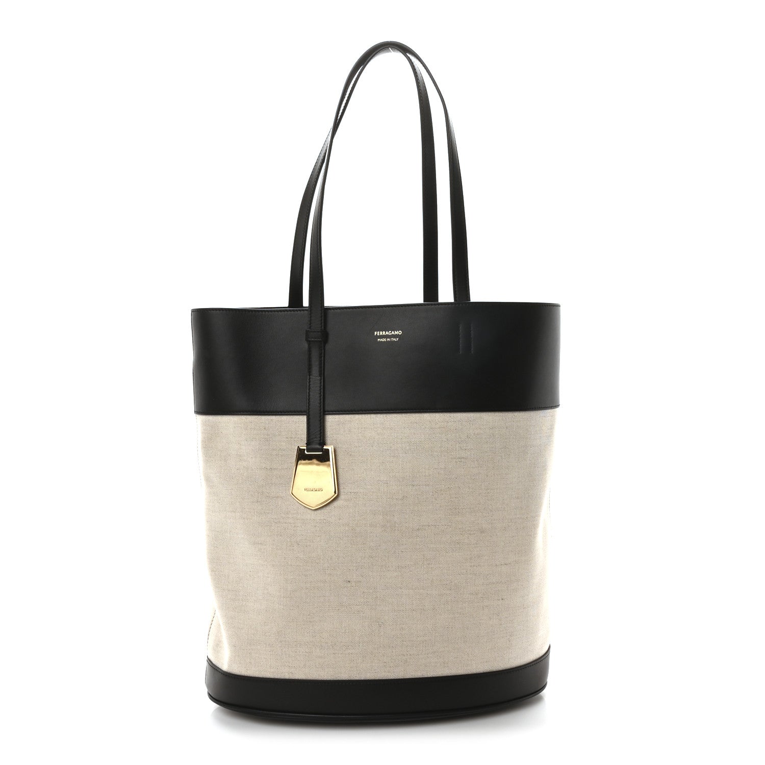 Canvas Calfskin North South Charming Tote Natural Black