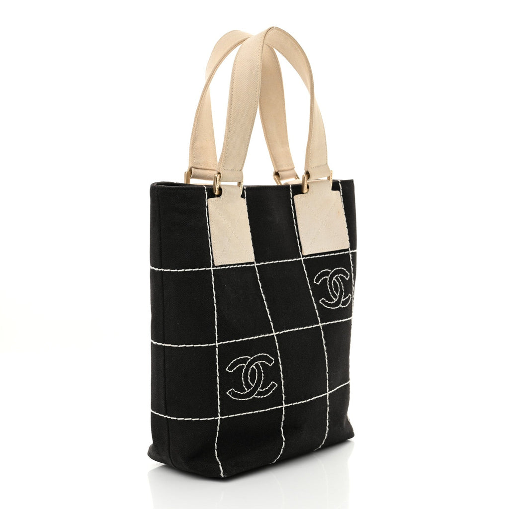 Canvas Square Stitched CC Small Tote Bag Black
