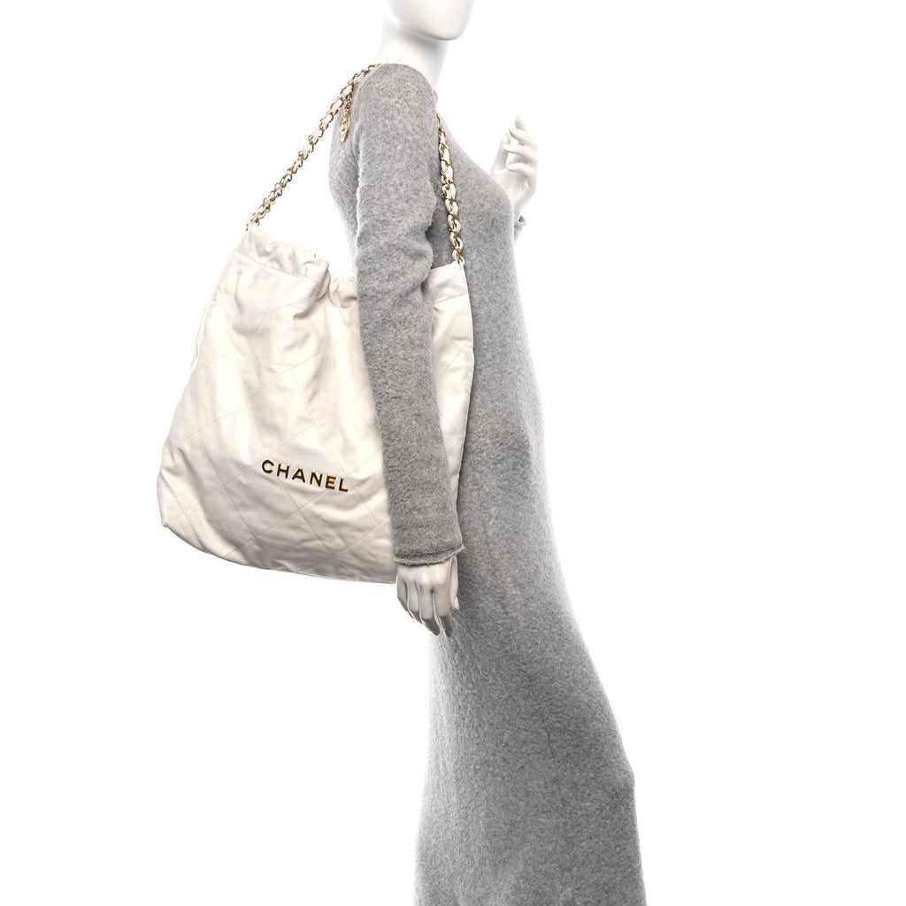 Shiny Calfskin Quilted Large Chanel 22 White