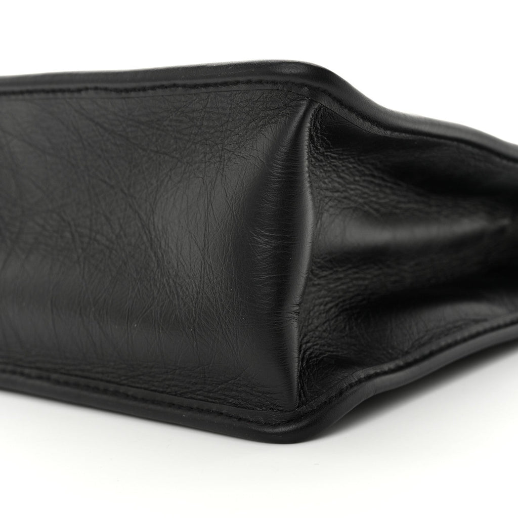 Aged Calfskin Quilted Graphic Catch Shopping Bag Black