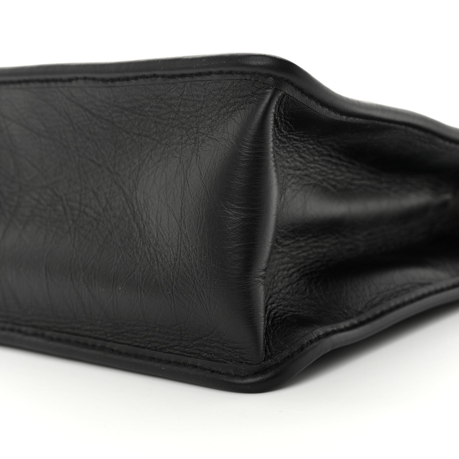 Aged Calfskin Quilted Graphic Catch Shopping Bag Black