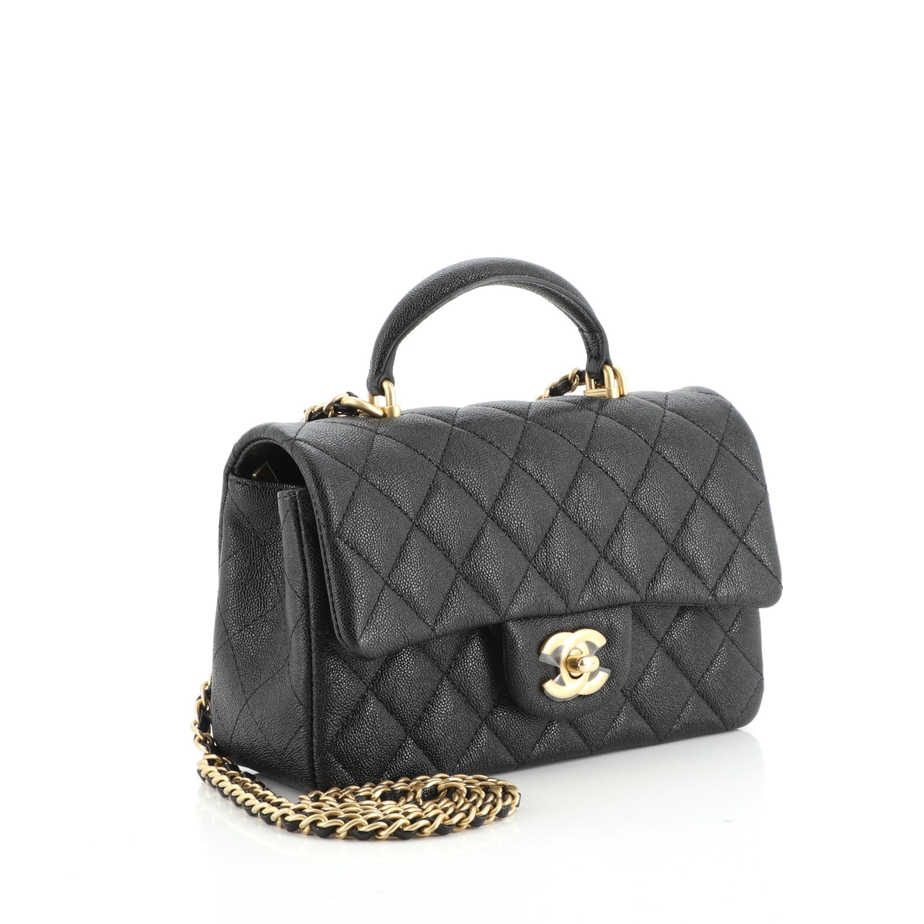 Classic Single Flap Top Handle Bag Quilted Caviar Mini