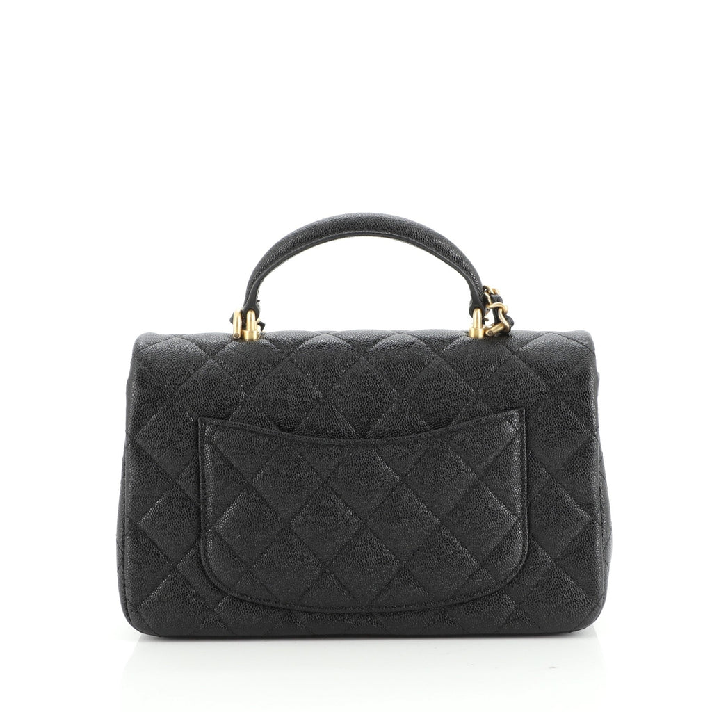 Classic Single Flap Top Handle Bag Quilted Caviar Mini
