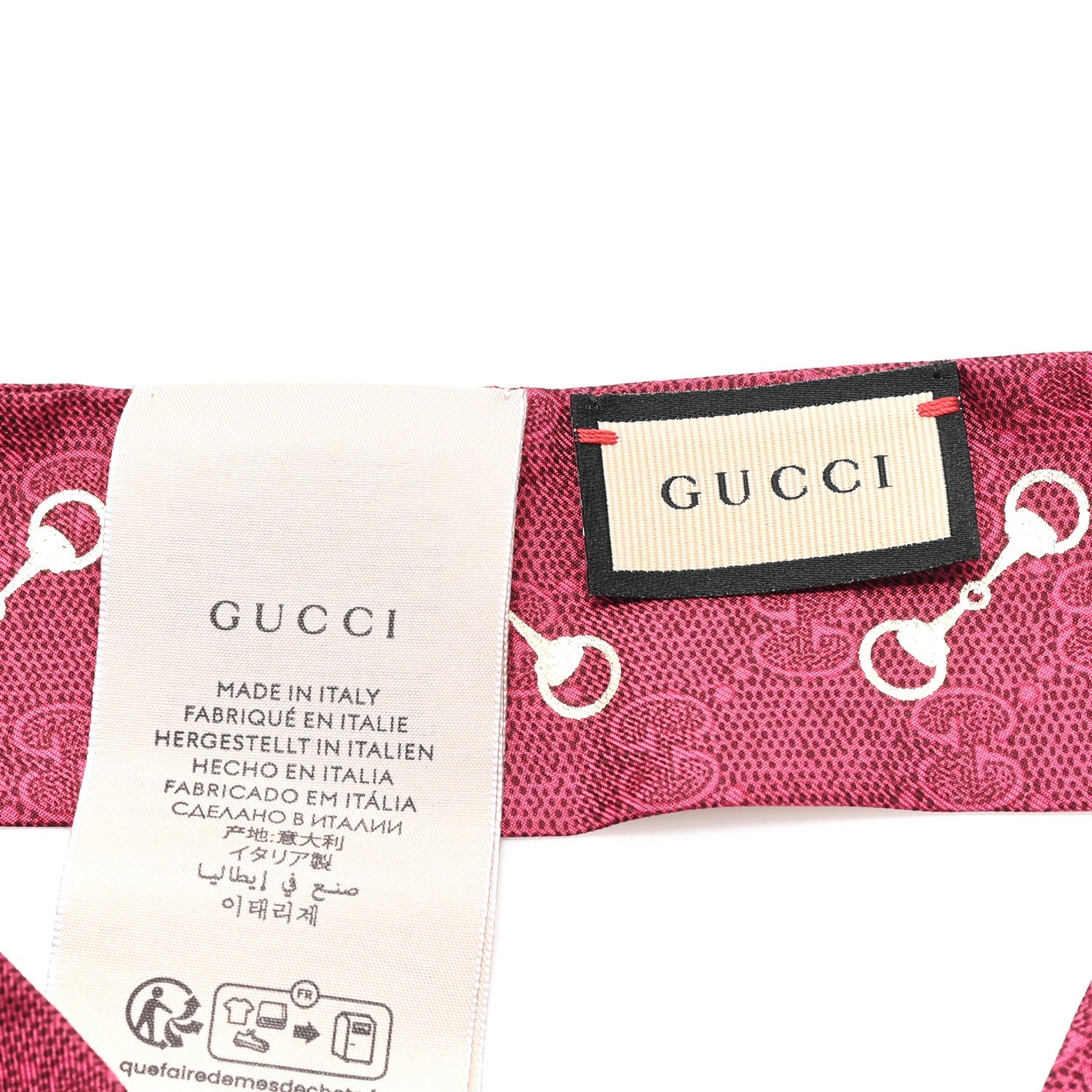 Silk Twill GG Monogram Gold Horsebity Neck Bow Scarf Red