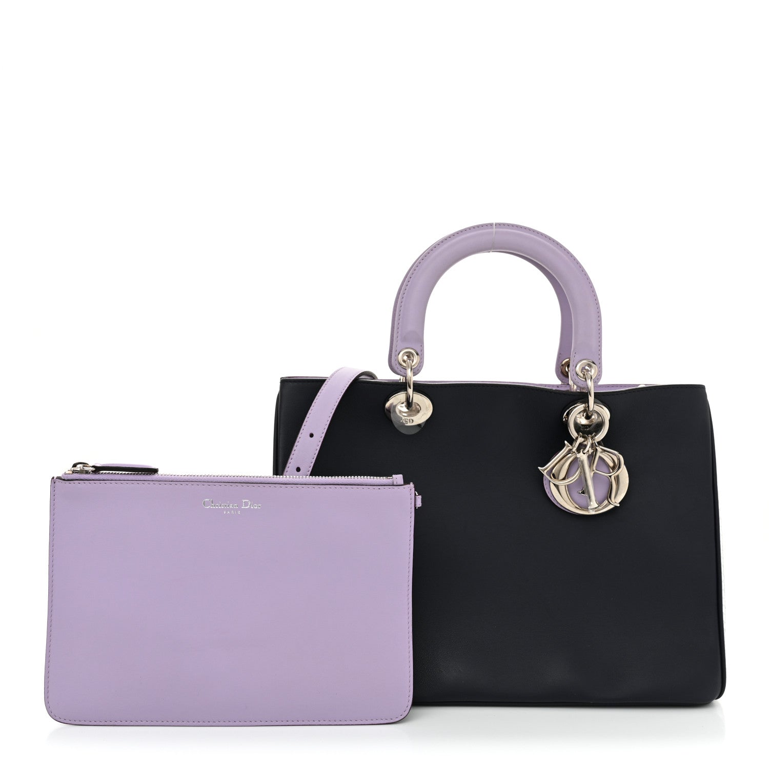 Calfskin Snakeskin Medium Diorissimo Tote Navy Purple Silver