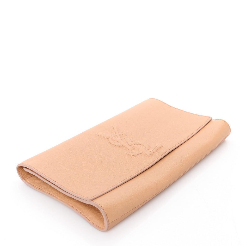 Textured Calfskin Monogram Large Belle De Jour Clutch Beige