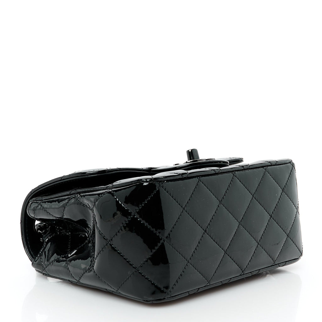 Patent Calfskin Quilted Mini Square Flap So Black