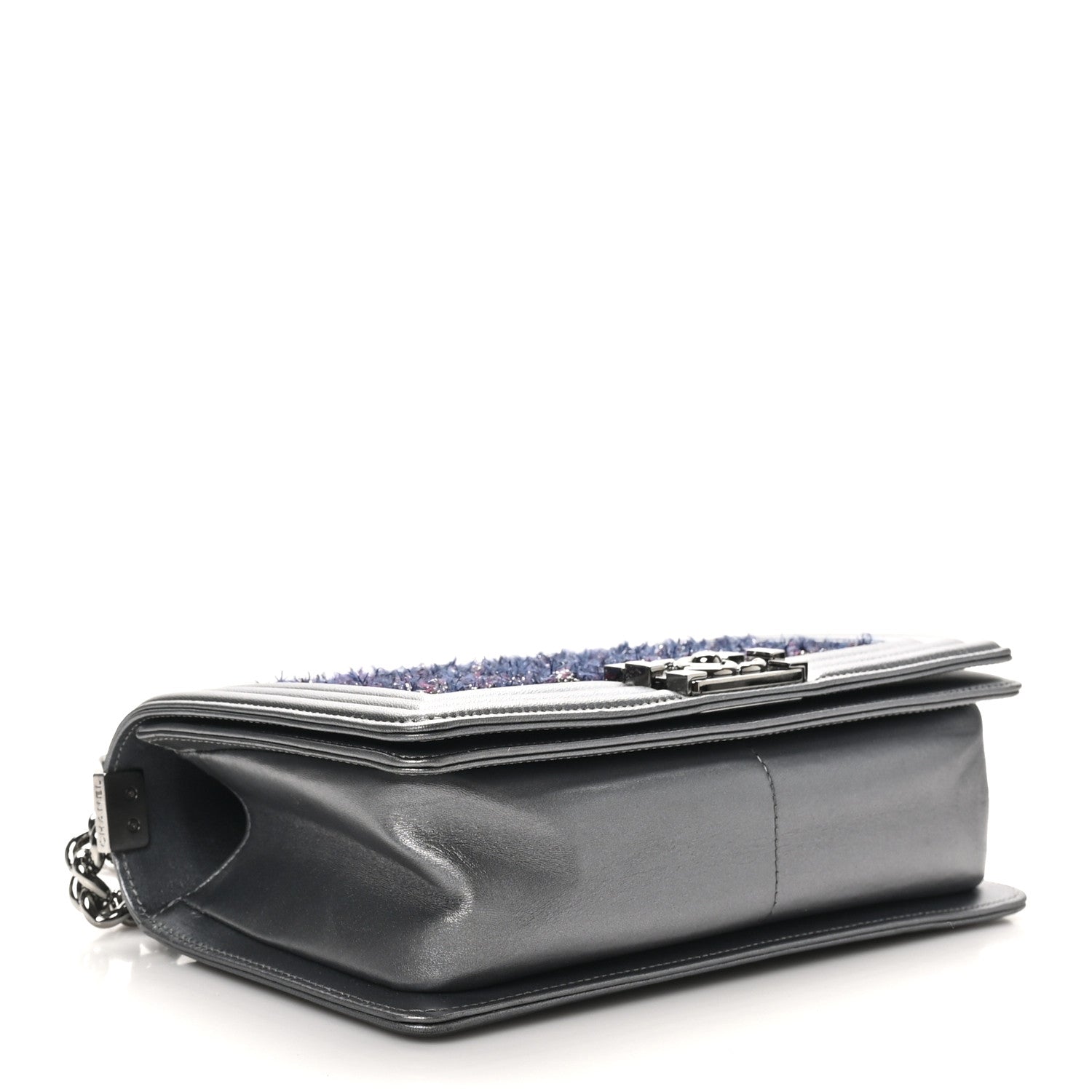 Tweed Metallic Lambskin Medium Boy Flap Silver