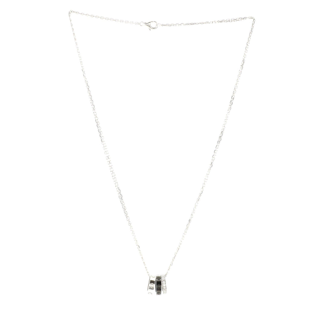 Love 3 Ring Pendant Necklace 18K White Gold and Ceramic with Diamonds
