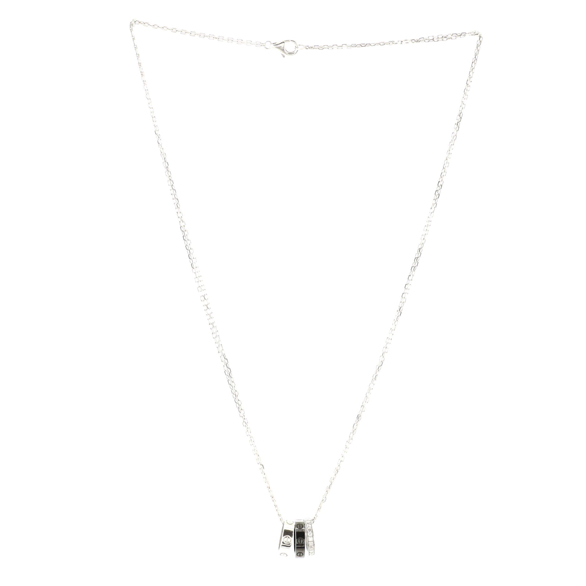 Love 3 Ring Pendant Necklace 18K White Gold and Ceramic with Diamonds