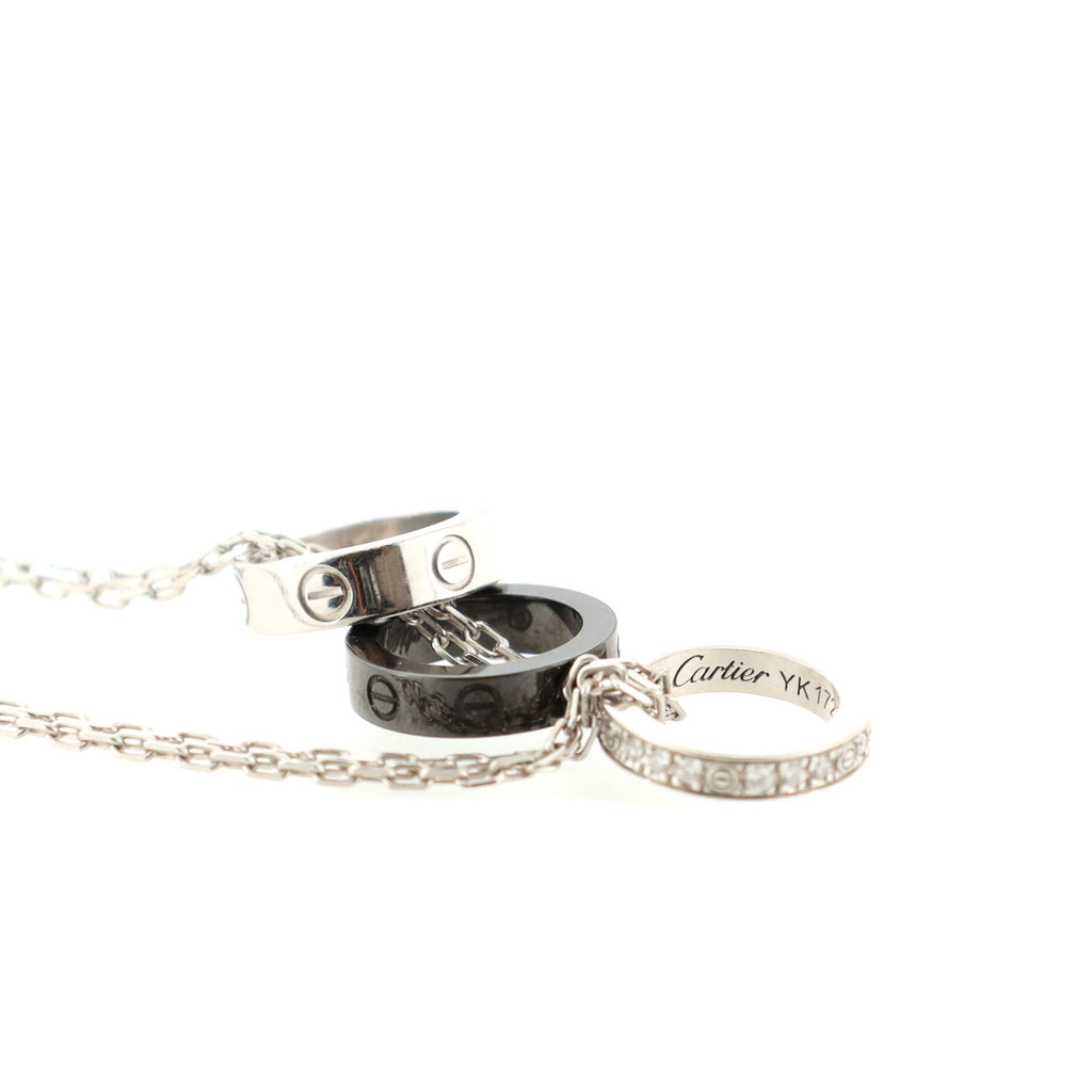 Love 3 Ring Pendant Necklace 18K White Gold and Ceramic with Diamonds