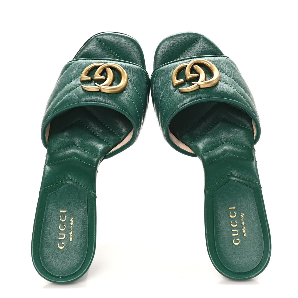 Nappa Matelasse GG Marmont 75mm Slide Sandals 35 Emerald