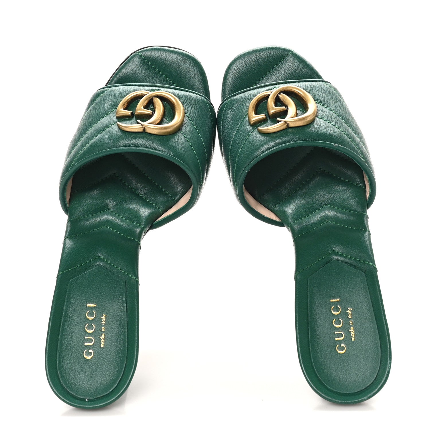 Nappa Matelasse GG Marmont 75mm Slide Sandals 35 Emerald