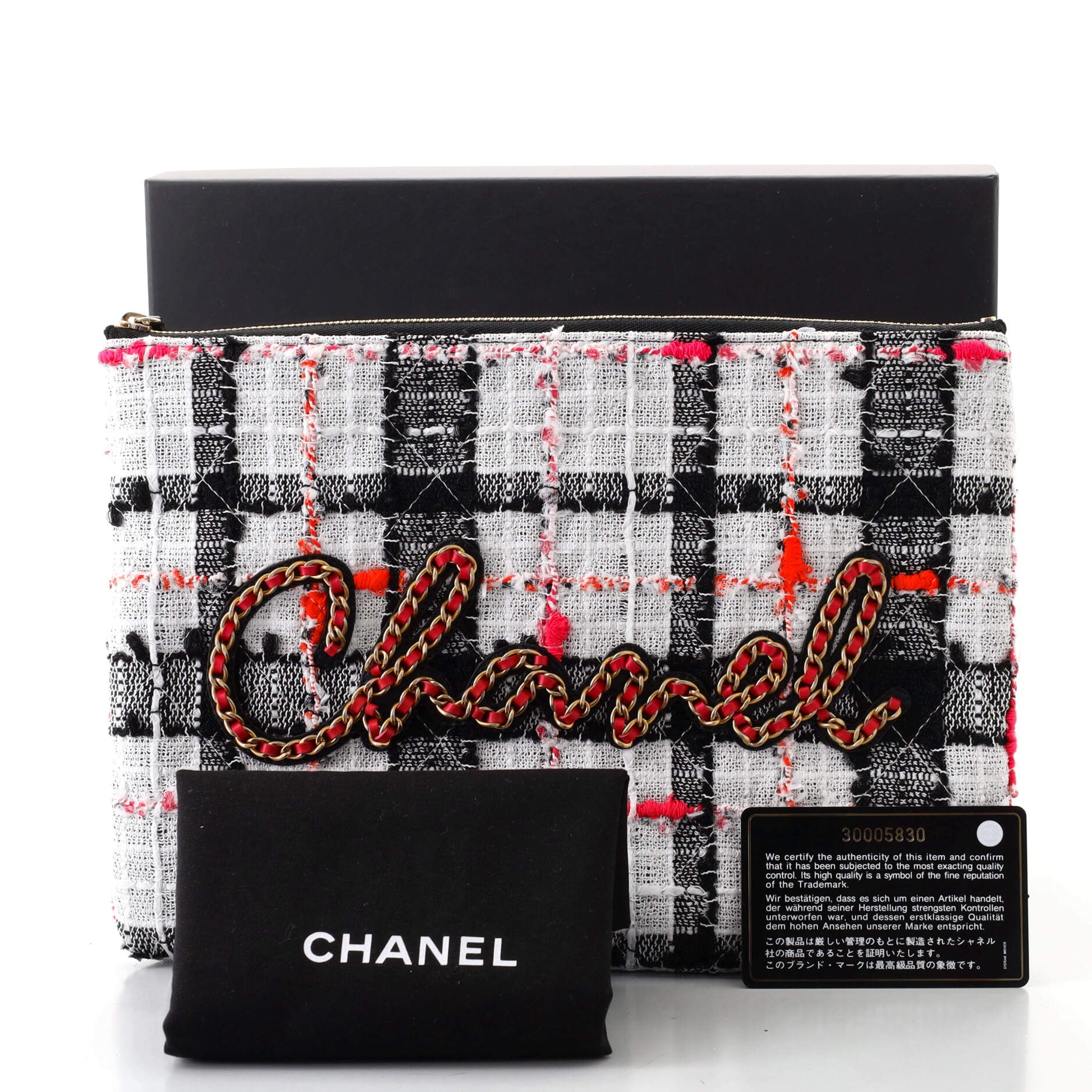 Chain Signe O Case Clutch Quilted Tweed Medium