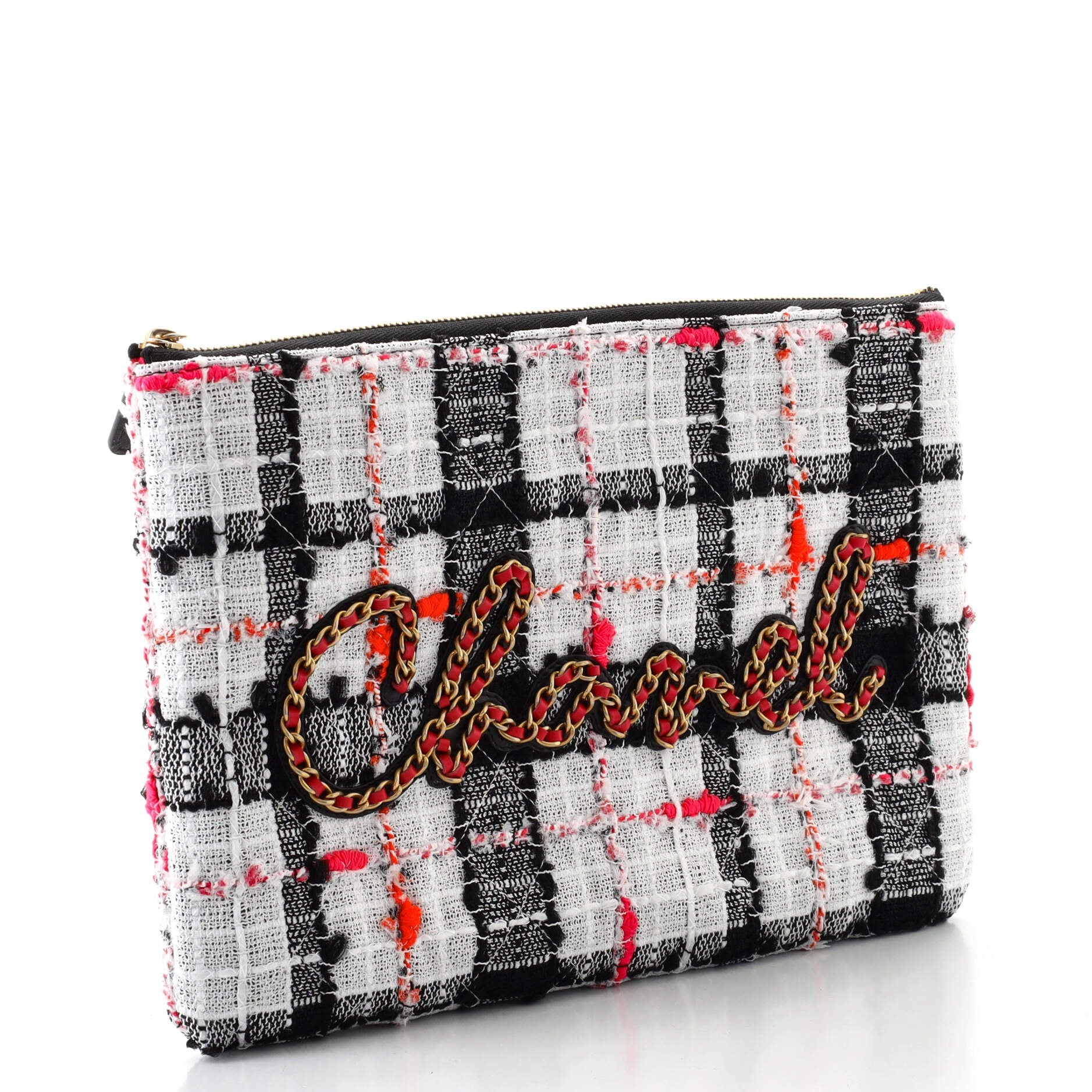 Chain Signe O Case Clutch Quilted Tweed Medium