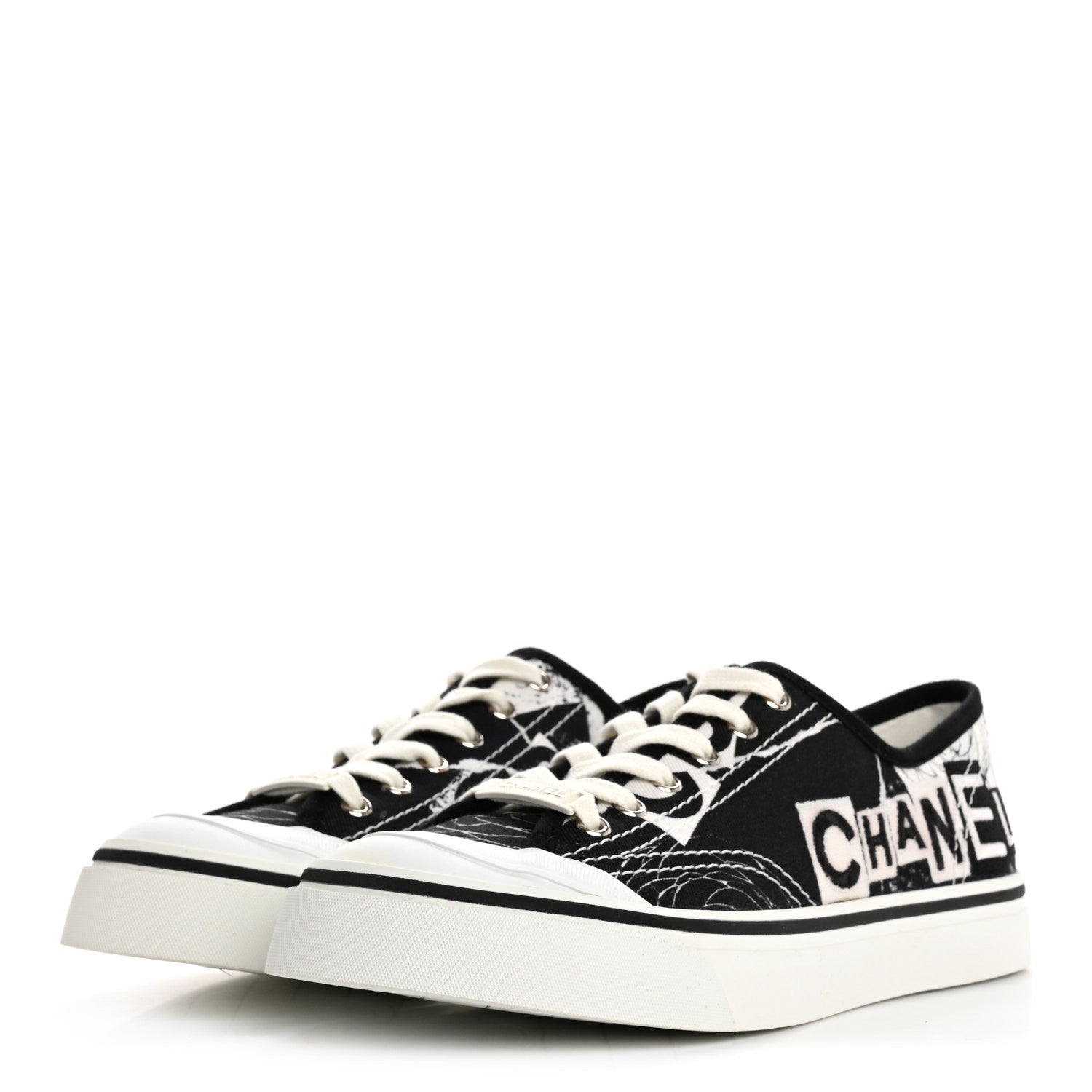 Printed Fabric Low Top Logo Sneakers 38.5 White Black