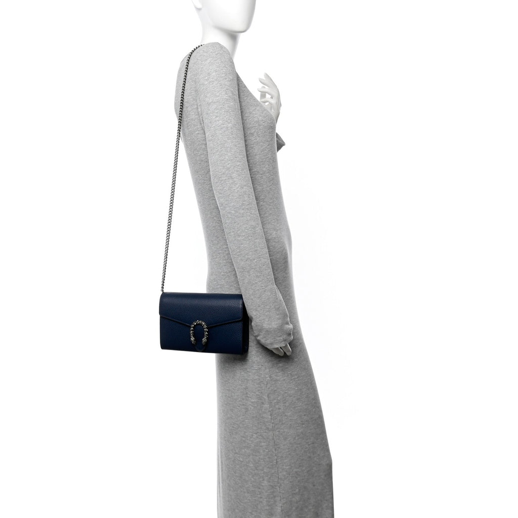 Dollar Calfskin Crystal Mini Dionysus Chain Wallet Blue Agata Black Diamond