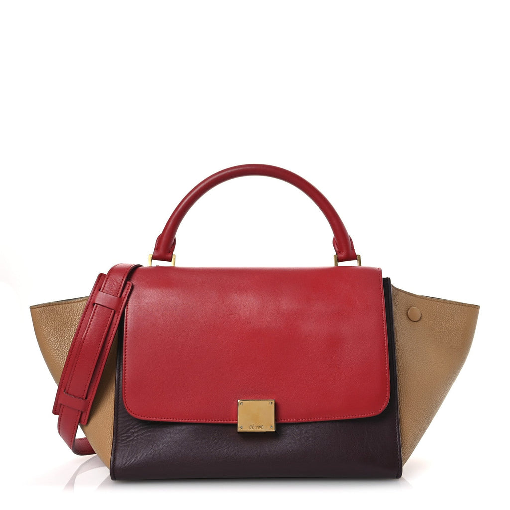 Satin Baby Grained Calfskin Small Tri-Color Trapeze Carmin