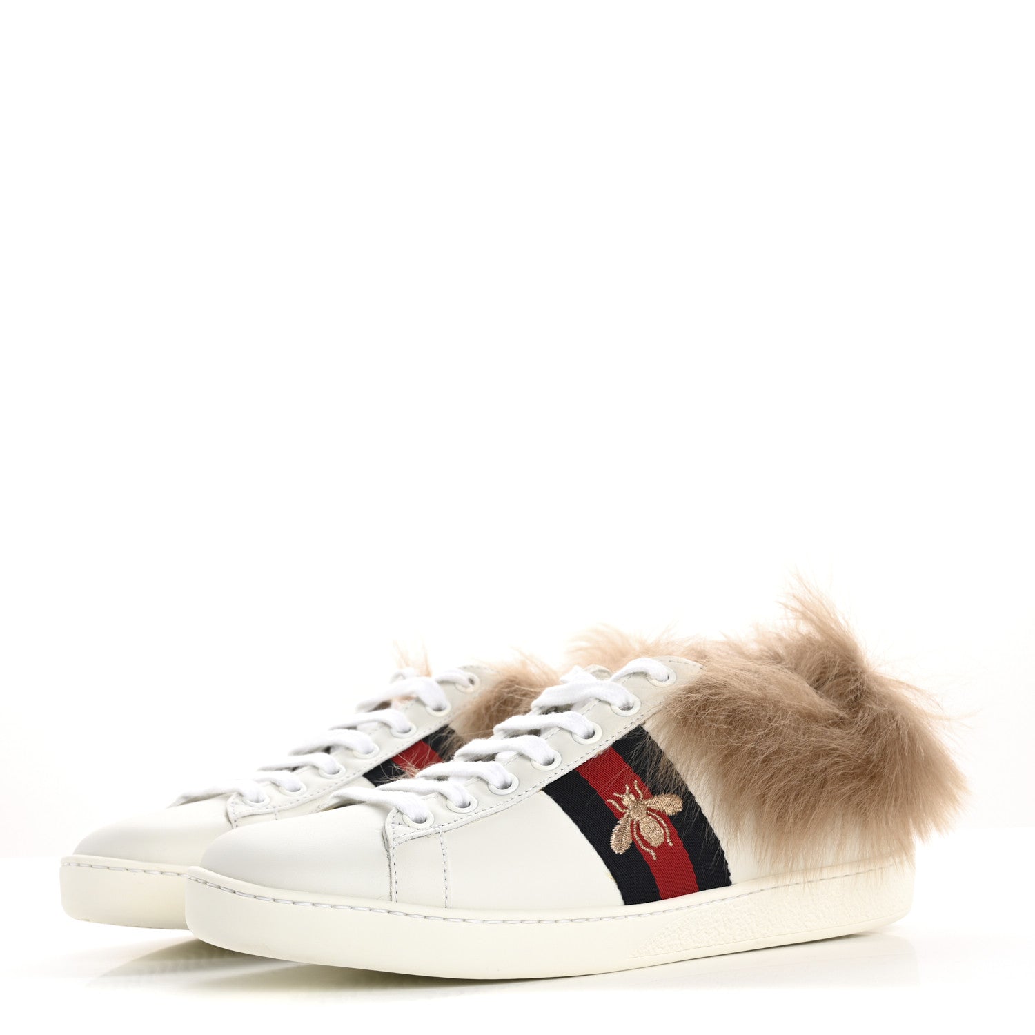 Calfskin Wool Web Bee Embroidered Womens Ace Sneakers 36 White