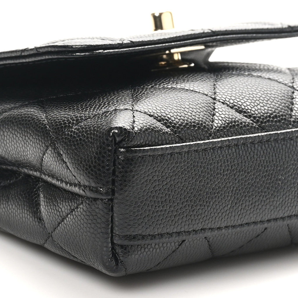Caviar Quilted Nano Coco Handle Clutch With Chain Black