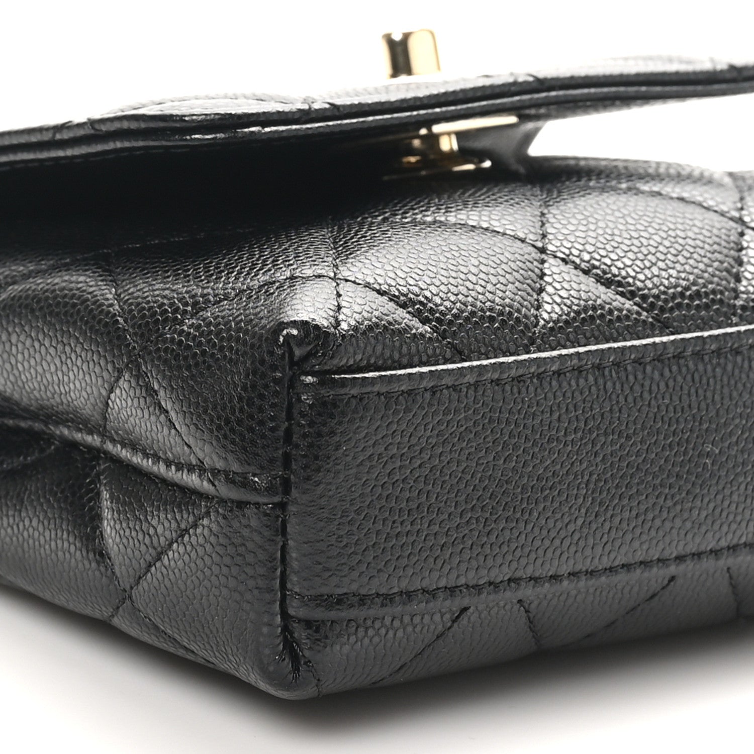 Caviar Quilted Nano Coco Handle Clutch With Chain Black