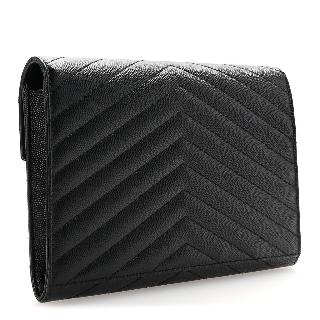 Grain De Poudre Matelasse Chevron Monogram Envelope Clutch Black