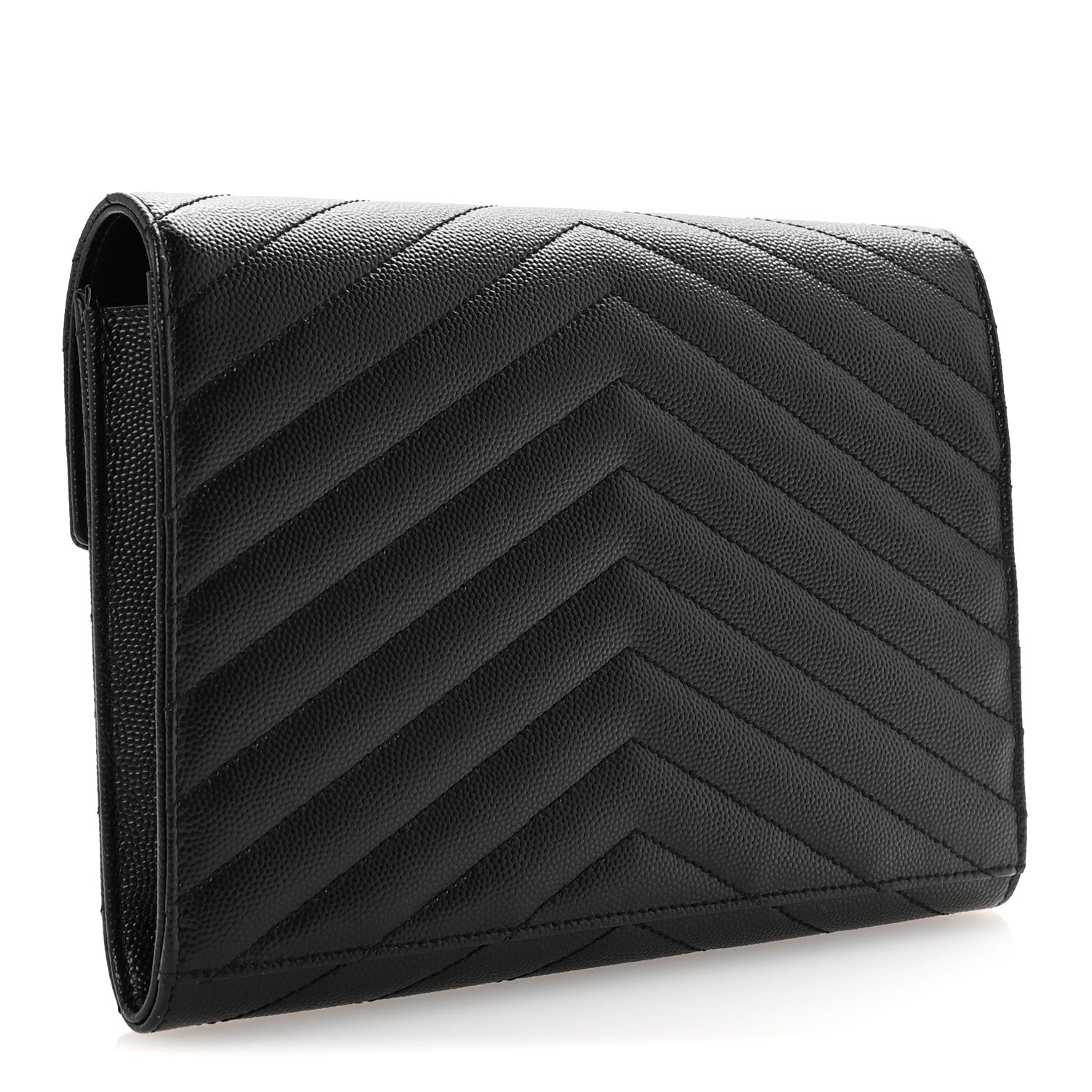 Grain De Poudre Matelasse Chevron Monogram Envelope Clutch Black