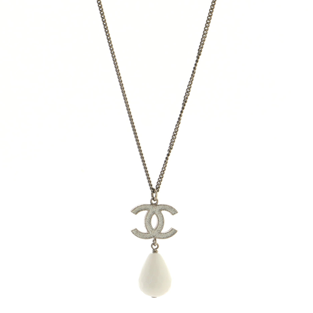 CC Drop Pendant Necklace Metal with Glittered Enamel and Bead