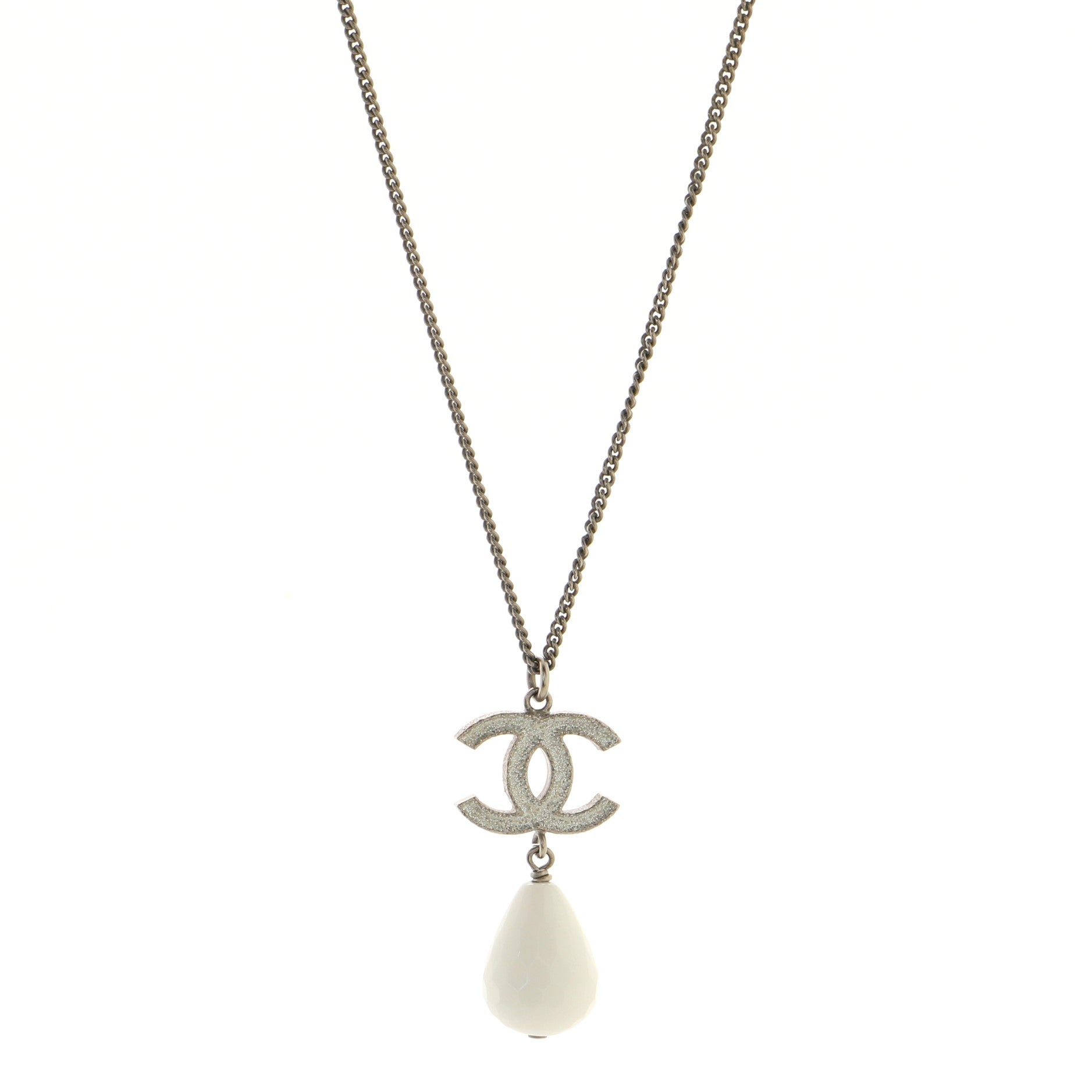 CC Drop Pendant Necklace Metal with Glittered Enamel and Bead