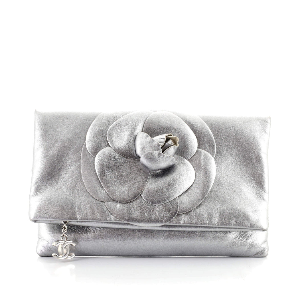 Camellia Fold Over Clutch Leather