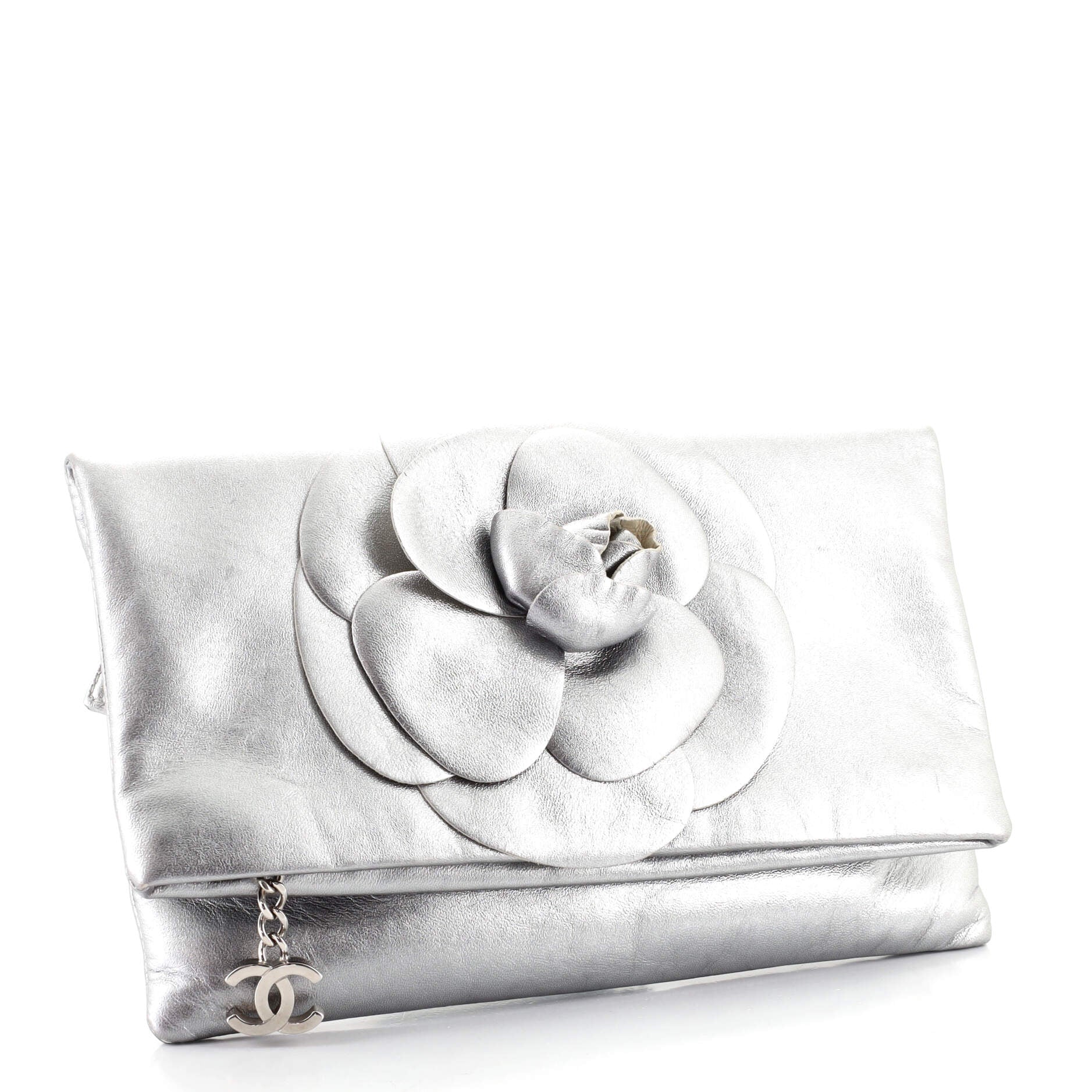 Camellia Fold Over Clutch Leather