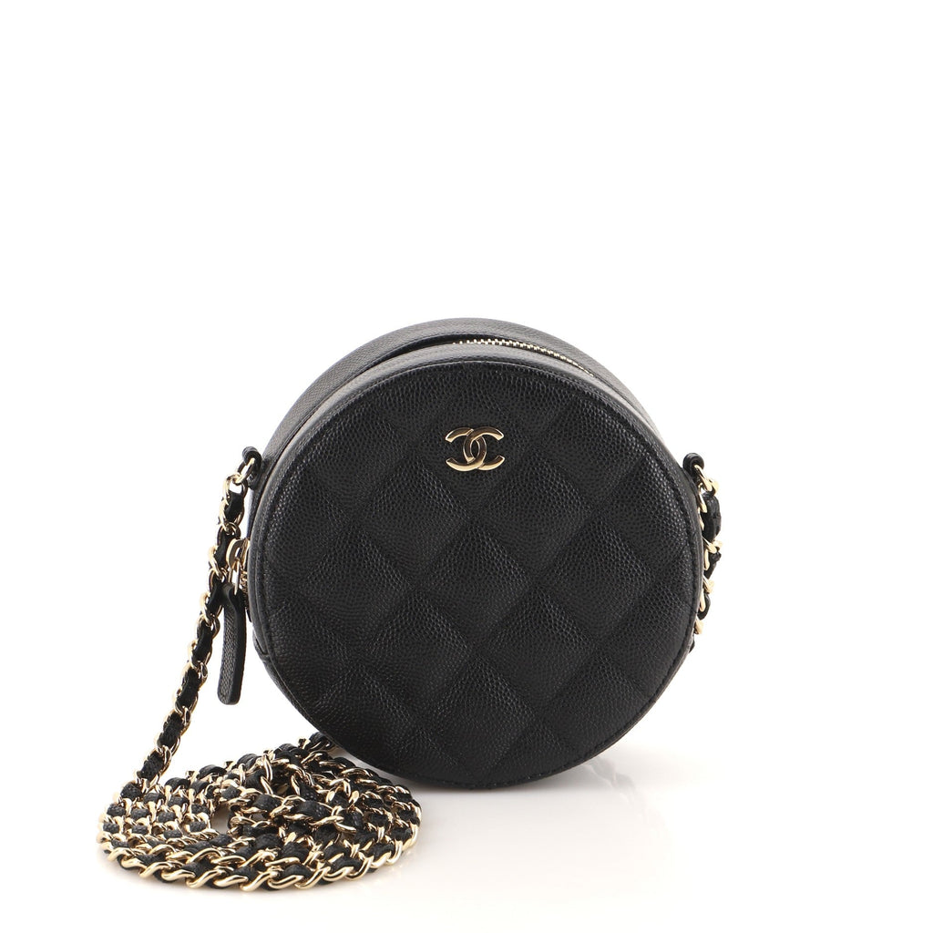Round Clutch with Chain Quilted Caviar Mini